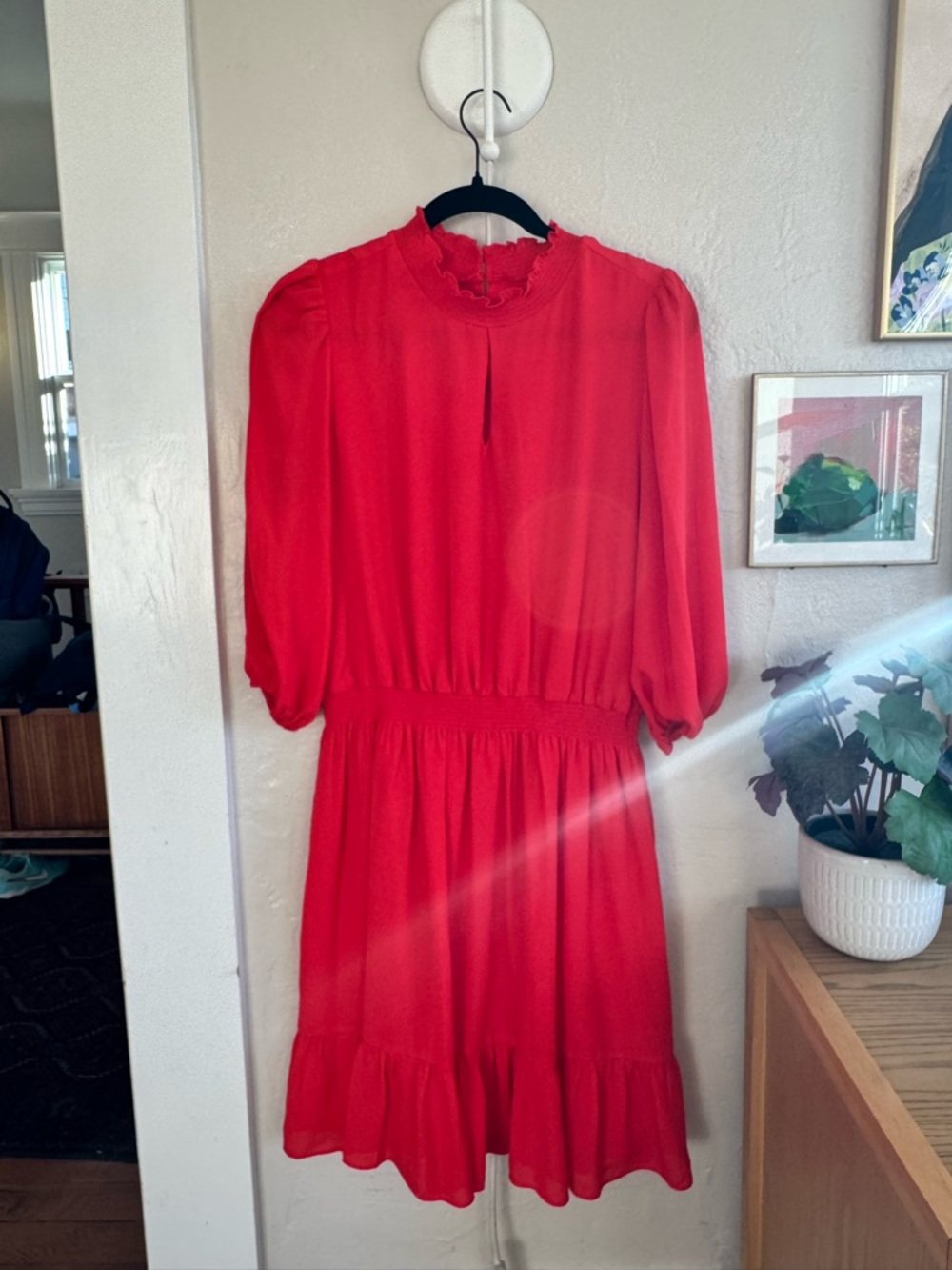 Nanette Lepore Red Puff-Sleeve Ruffle Hem Dress